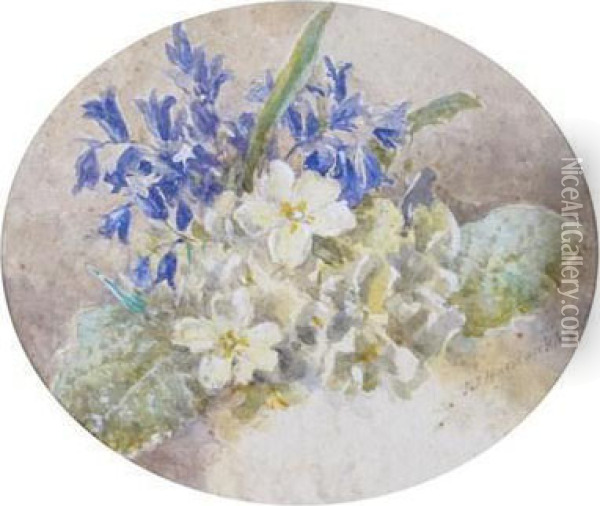 Still Life Of Primroses And Hyacinths Oil Painting - John Jessop Hardwick