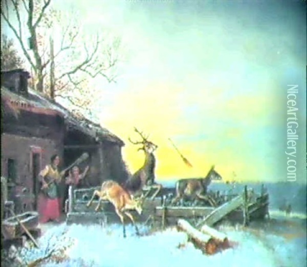 Morgendliche Uberraschung Im Winter Oil Painting - Heinrich Buerkel
