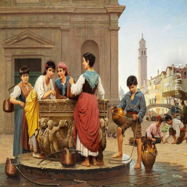 Venetian Girls At The Well Oil Painting - Wenzel Ulrik Tornoe