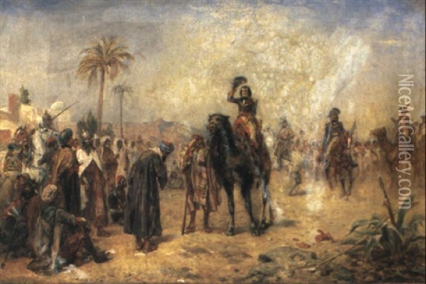 Napolean Arriving At An Egyptian Oasis Oil Painting - Robert Alexander Hillingford