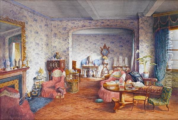 Drawing Room Of The Old Family Austen House,sevenoaks Oil Painting - Charles Essenhigh Corke