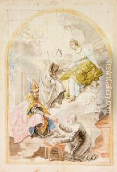 Sant'orsola, La Beata Angela E Sant'agostino Che Da La Regola A Una Religiosa Oil Painting - Laurent Pecheux