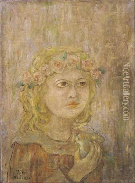 Dziewczynka Z Ptaszkiem, Okolo 1918-1927 Oil Painting - Tadeusz Makowski
