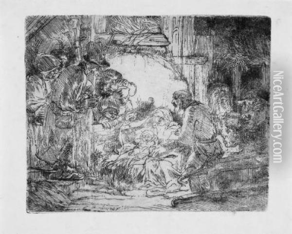 Die Anbetung Der Hirten Mit Der Lampe Oil Painting - Rembrandt Van Rijn