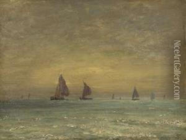Auslaufende Fischerboote In Diffusem Morgenlicht Oil Painting - Friedrich Philipp Schmole