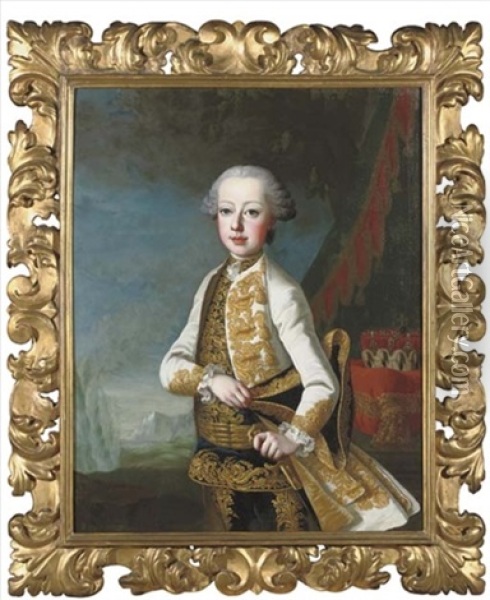 Portrait Of Emperor Leopold Ii, Three-quarter-length, In Formal Dress Oil Painting - Martin van Meytens the Younger