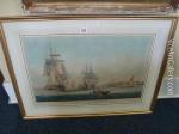 An Antique Tinted Engraving Of View Off Gravesend Oil Painting - Edward Duncan