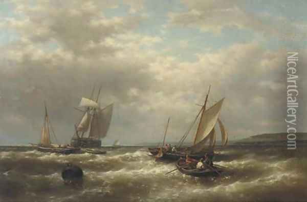 Shipping on a blustery day Oil Painting - Abraham Hulk Jun.