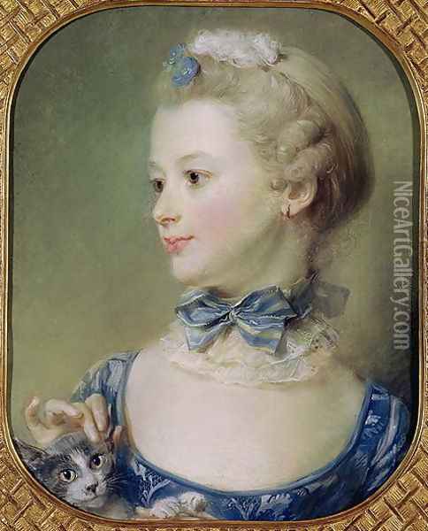Young Girl with a Cat Oil Painting - Jean-Baptiste Perroneau