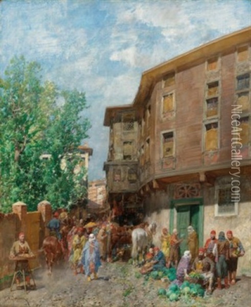 Mercato A Costantinopoli Oil Painting - Alberto Pasini
