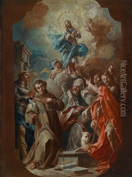 Die Unbefleckte Empfangnis Erscheint Dem Heiligen Antonius Von Padua Oil Painting - Lorenzo De Caro