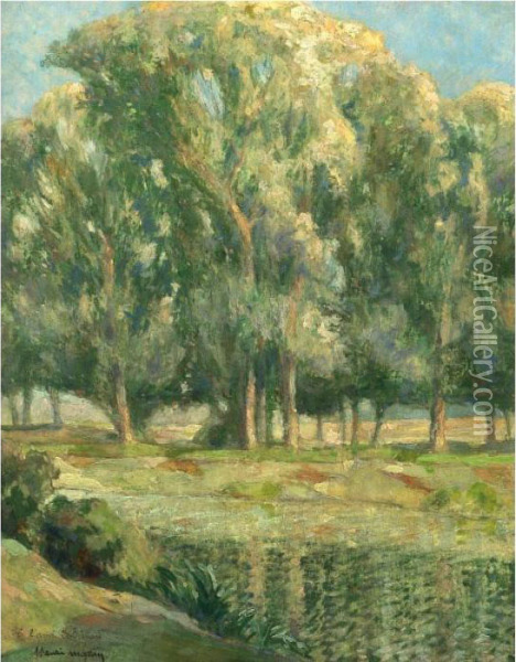 Une Riviere Devant Un Bosquet D'arbres Oil Painting - Henri Martin