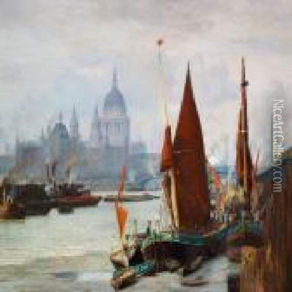 View Of The Thames In London Oil Painting - Vilhelm Karl Ferd. Arnesen