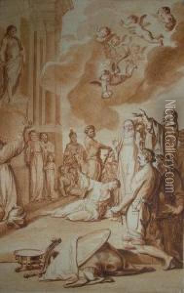 Mid 19th Century- Allegorical Scene Oil Painting - Santi Raffaelo