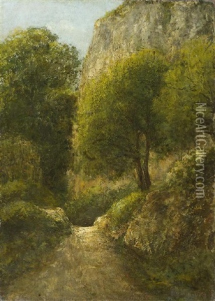 Waldlandschaft (collab. W/studio) Oil Painting - Gustave Courbet