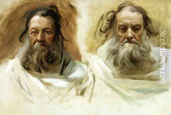 Study for Two Heads for Boston Mural 'The Prophets' Oil Painting - John Singer Sargent