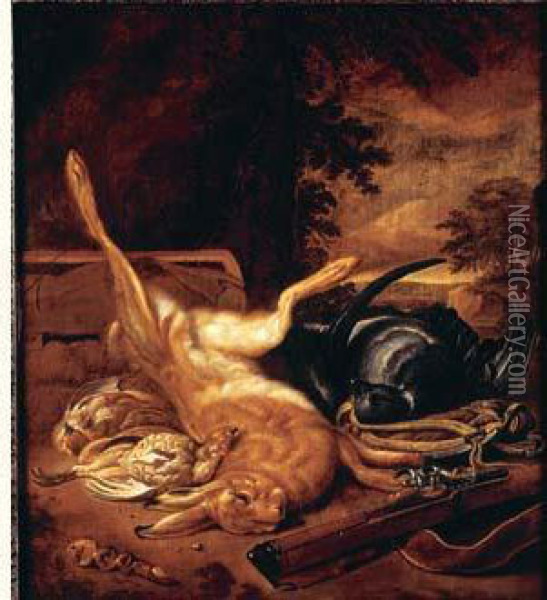 Nature Morte Au Trophee De Lievre Et De Perdrix Grise Oil Painting - Jan Weenix