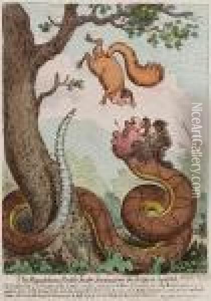The Republican Rattle-snake Fascinating The Bedford-squirrel Oil Painting - James Gillray