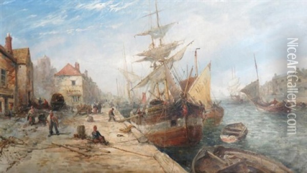 View Of A Harbor Oil Painting - William Edward Webb