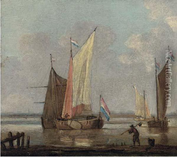 Shipping In An Inlet In A Calm Oil Painting - Willem van de, the Elder Velde
