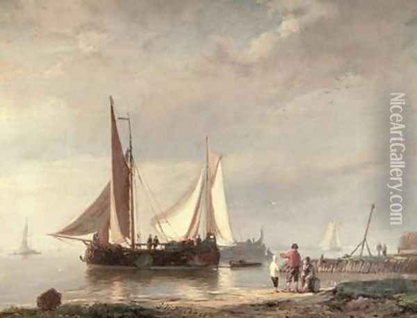 Harbour Scene Oil Painting - Johannes Hermann Barend Koekkoek