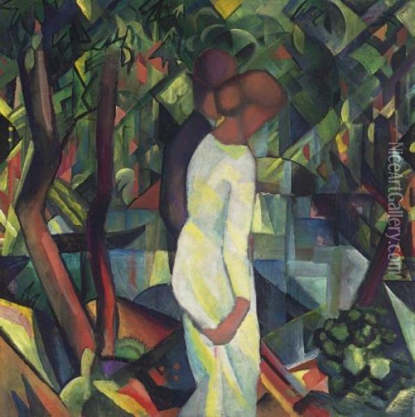 Paar Im Wald Oil Painting - August Macke