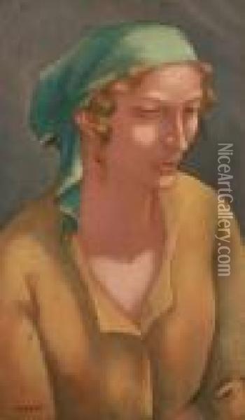Woman With Green Bandana Oil Painting - Eugene Zak