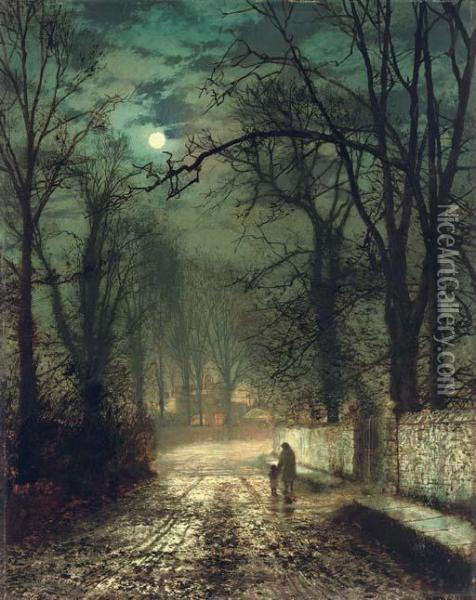 A Moonlit Lane Oil Painting - John Atkinson Grimshaw