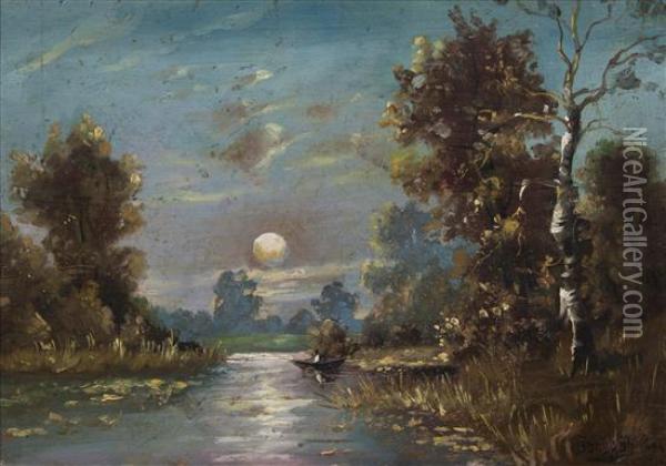 Moonlit Landscape Oil Painting - Jakov Ivanovic Brovar