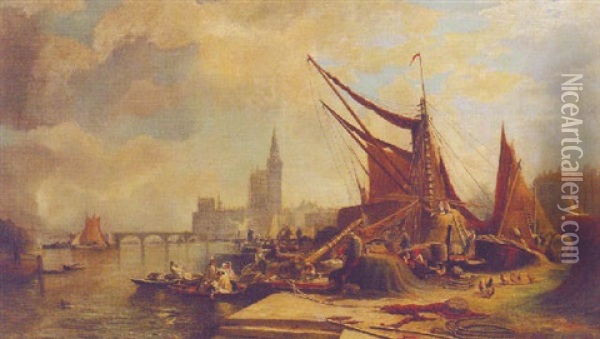 The Thames At Westminster Oil Painting - Samuel Bough