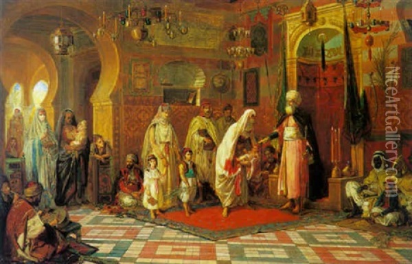 The Dervish Chief Blessing Children Oil Painting - Jan Baptist Huysmans