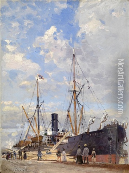 Port Le Havre Oil Painting - Nikolai Nikolaevich Gritsenko