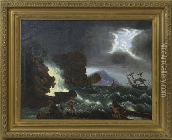 Dramatic Maritime Scene With Shipwreck Oil Painting - Thomas Chambers