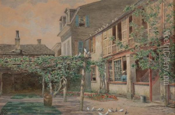 Courtyard, New Orleans Oil Painting - Walter Paris