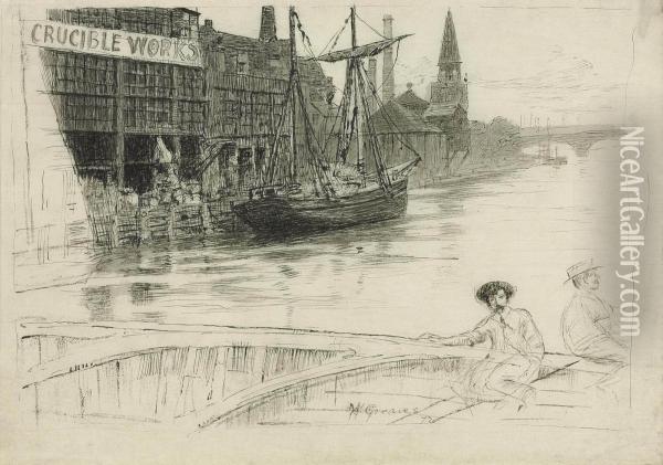 Figures On The River Thames Below Morgan Crucible Quay Oil Painting - Walter Greaves