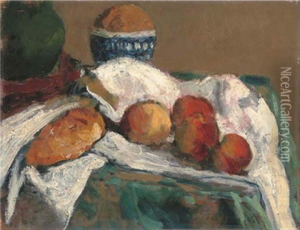 Still Life With Apples On A White Cloth Oil Painting - Roderic O'Conor