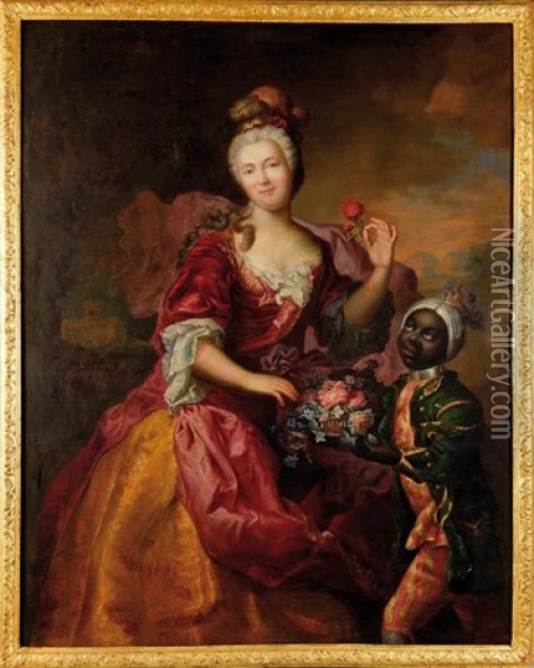 Portrait De La Marquise De Rully Et De Son Page Oil Painting - Nicolas de Largilliere