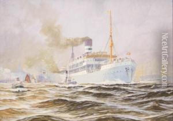 Passagierdampfer 'adolph Woermann' Beim Auslaufen Aus Demhamburger Hafen Oil Painting - Robert Schmidt