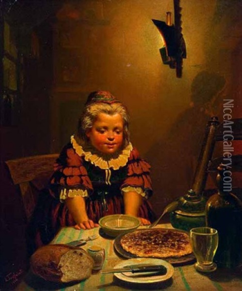 Madchen Beim Abendbrot Im Kerzenschein Oil Painting - Louis Toussaint