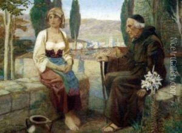Italian Girl Seated Beside A Monk Oil Painting - Joseph Riley Wilmer