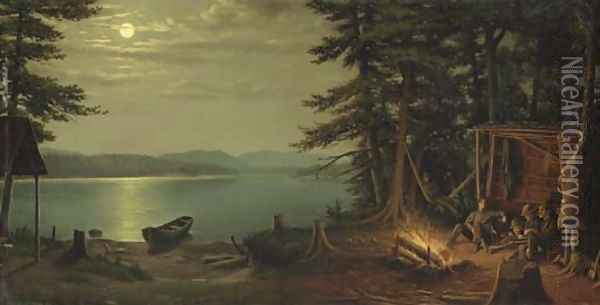 Adirondack Camp After the Hunt Oil Painting - Levi Wells Prentice