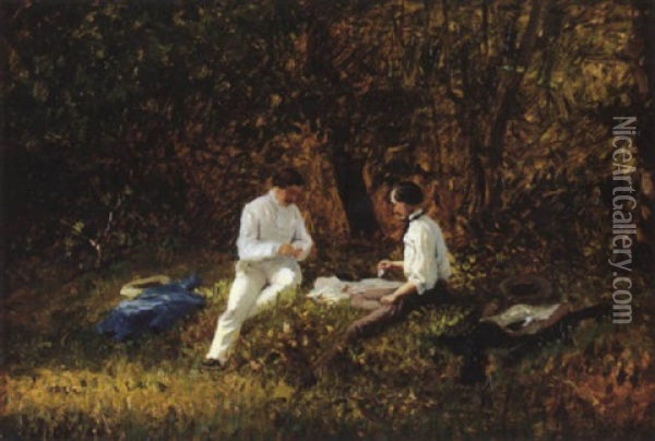 La Partie De Cartes Oil Painting - Adolphe Theodore Jules Martial Potemont