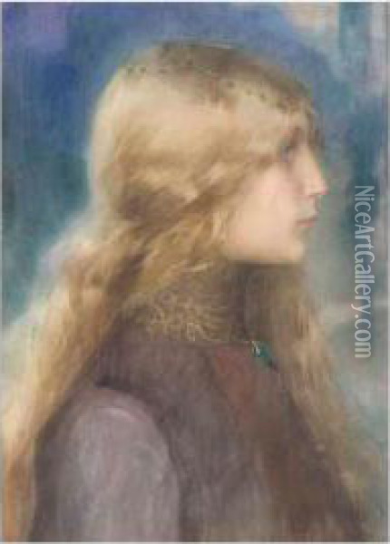 Head Of A Girl Oil Painting - Henry Maynell Rheam