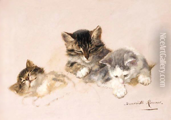 Three Little Kittens Oil Painting - Henriette Ronner-Knip