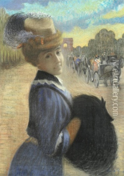 Elegante Et Caleche, Avenue Du Bois Oil Painting - Ernest Rouart