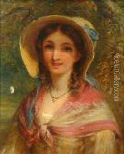 Portrait Of Ayoung Lady Oil Painting - William Powell Frith