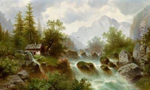 Wasserfall Im Gebirge Oil Painting - Anton Pick