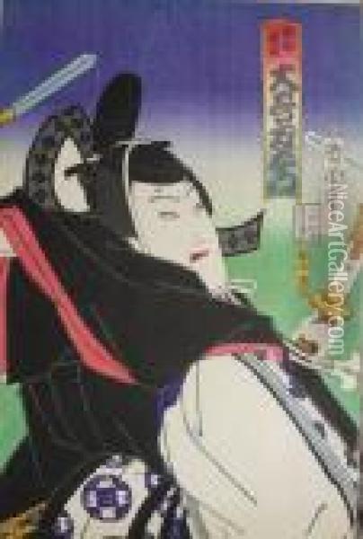 Aktor Teatru Kabuki Otani Tomoemon V Oil Painting - Toyohara Kunichika