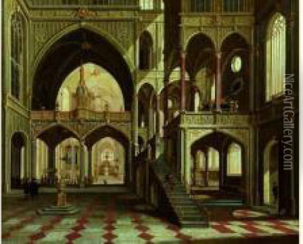 Scene D'interieur D'eglise Gothique Oil Painting - Bartholomeus Van Bassen