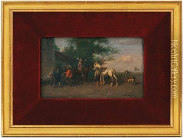 Cavaliers Et Paysans Oil Painting - Alfred Ritter von Malheim Friedlaender